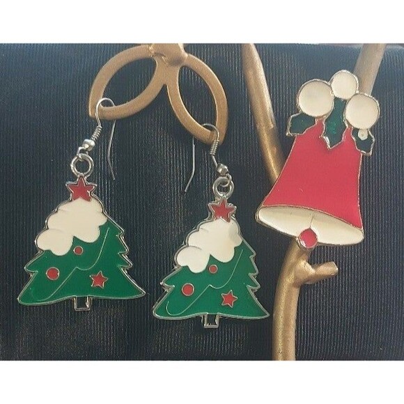 Enamel earring and pin Christmas lot - Picture 1 of 11